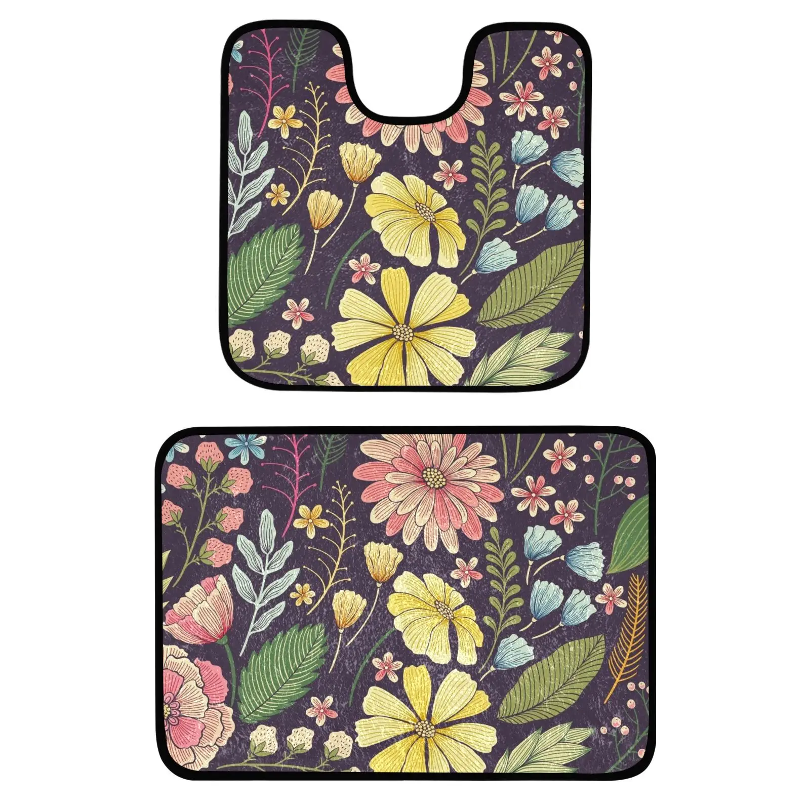 Bathroom matsNon-Slip Bath Mat andToilet Mat Bathroom Rug SetSoft Bath Mat with Washable Bath MatsBath set of 2New Flower Prints