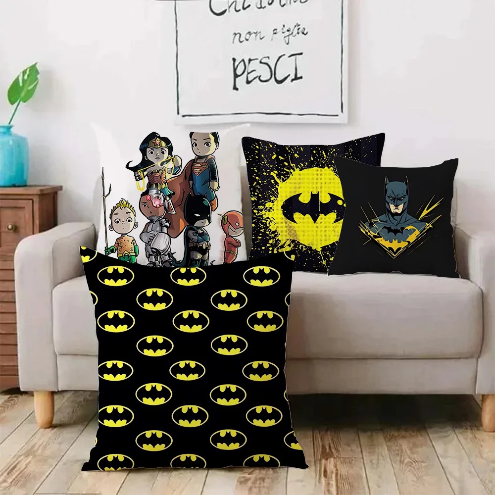 Superheroes Batmans and Superman Pillow Covers Cartoon Sofa Decorative Home Double-sided Printing Short Plush Cute Cushion Cover