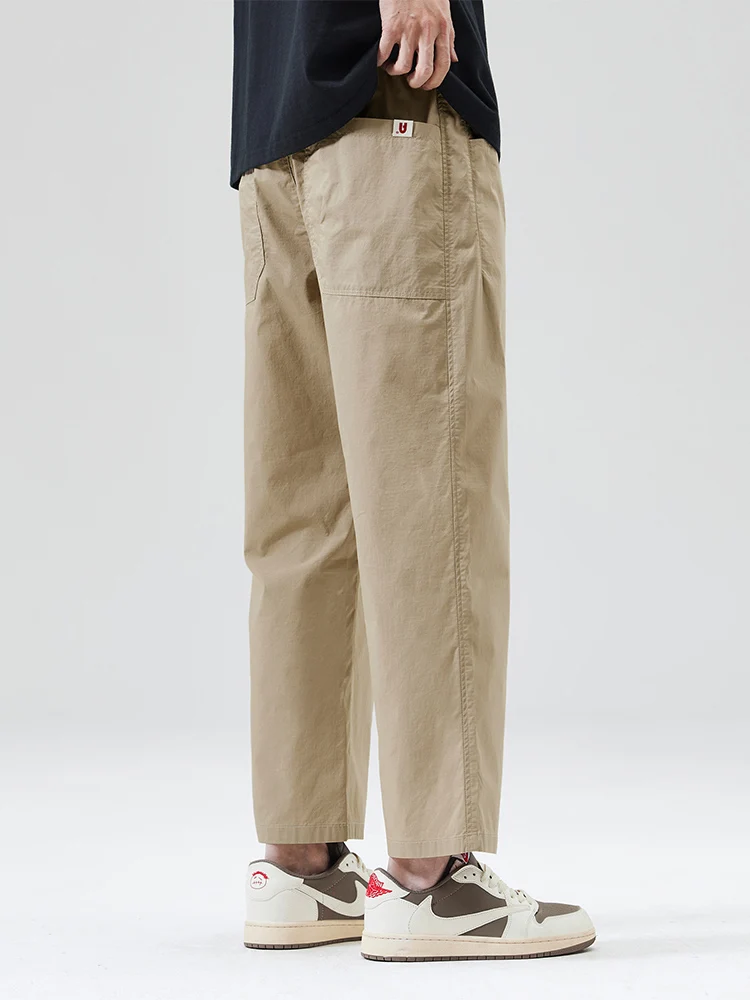 

Повседневные брюки цвета хаки, мужские летние тонкие брюки Qui Dry, свободные прямые длинные брюки, модные молодежные брюки из нейлоновой ткани