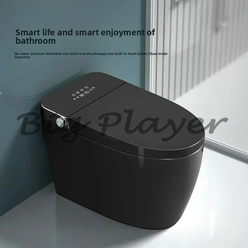 

Черный умный туалет, автоматический откидной встроенный бытовой голосовой сифон, туалет без ограничения давления воды, пенопластовый экран