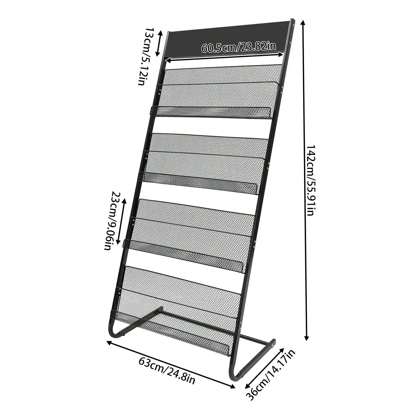 

4-Tier Magazine Rack, Iron Magazine Holder Floor Display Stand Freestanding Literature Rack Magazine Basket Holder