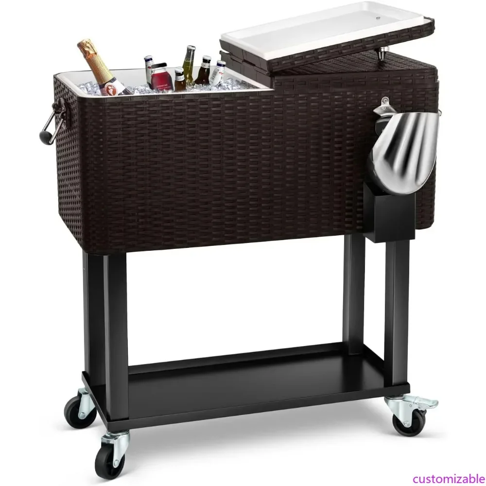 

Передвижной изотермический контейнер-тележка на 80 кварт для вечеринок на открытом воздухе с подставкой для напитков и совком для льда