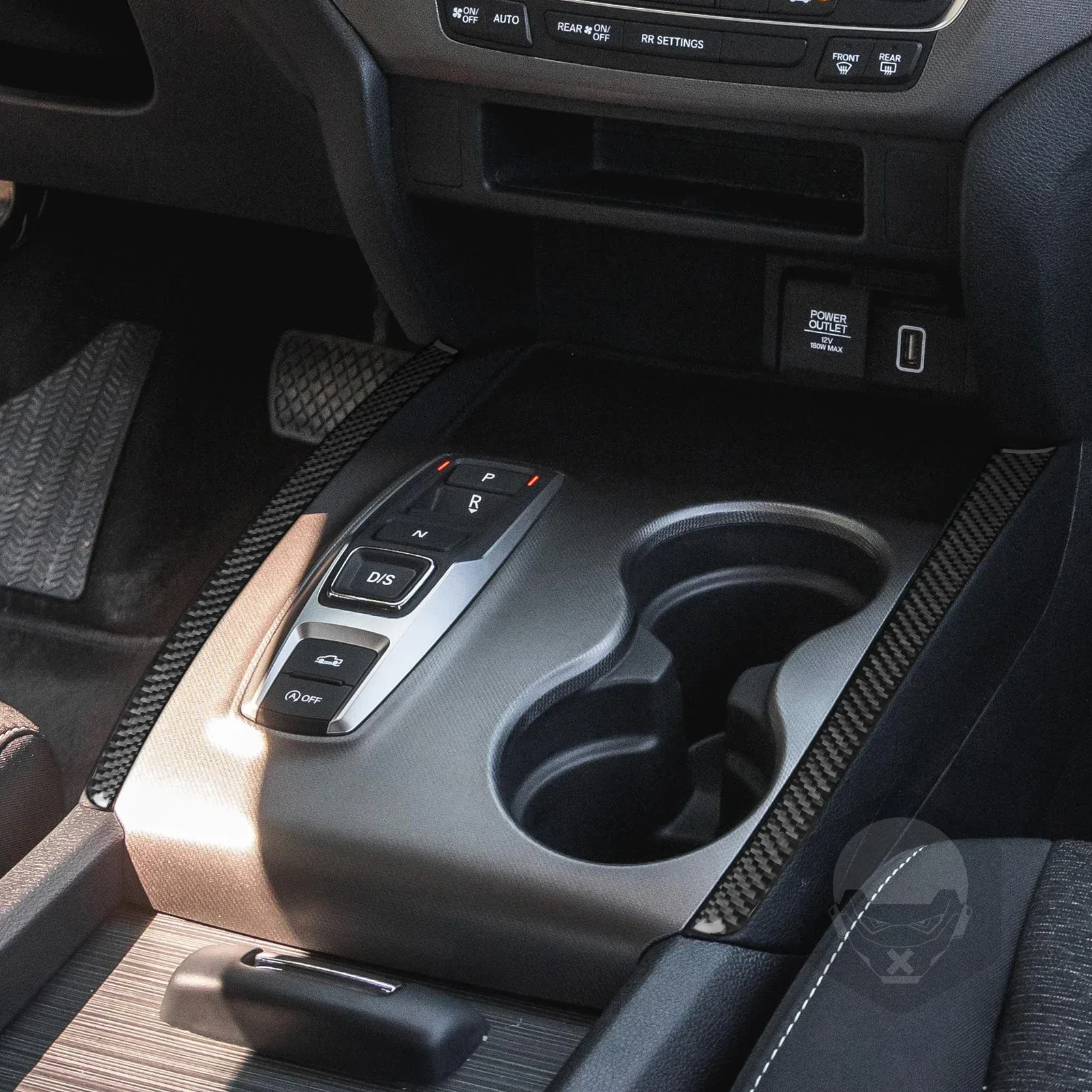 لهوندا ريدجلاين الطيار جواز سفر اكسسوارات السيارات ألياف الكربون والعتاد التحول الجانبين قطاع لوحة الغطاء الداخلي الكسوة تعديل ملصق #4