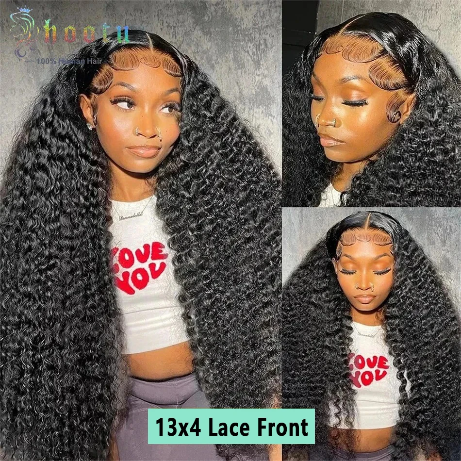 

Hootu Deep Wave Lace Front Human Hair Wig 13X4 Transparent Lace Pre Plucked 180% Density 18-26 Inch Wigs Human Hair For Women