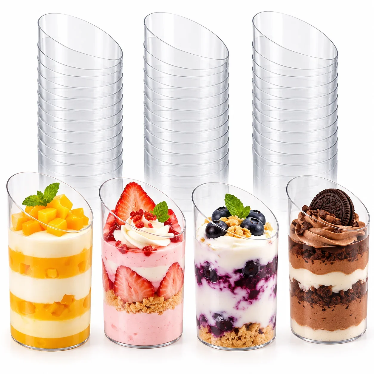 20/40PCS Clear Slanted Dessert Cups Angled Rim Dessert Cups Transparent Mousse Cups Pudding Cups Trifle Cups Party Dessertware