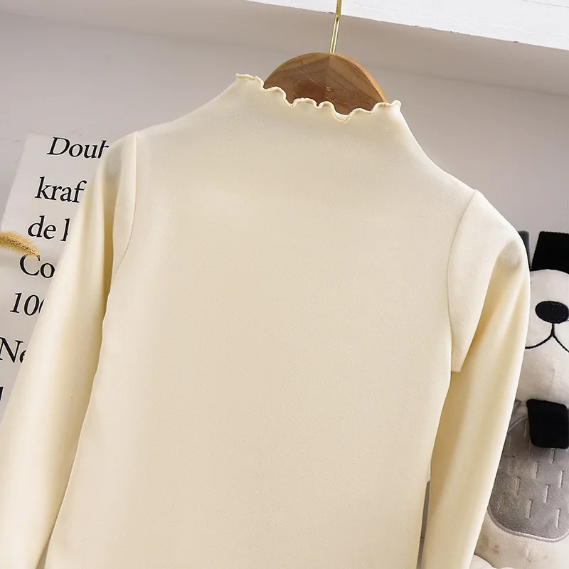 Autumn Winter Girls Warm High-neck Lace Base Shirt Stretchy Slim-fitting School Children Soft Homewear Toddlers Casual Kids Wear
