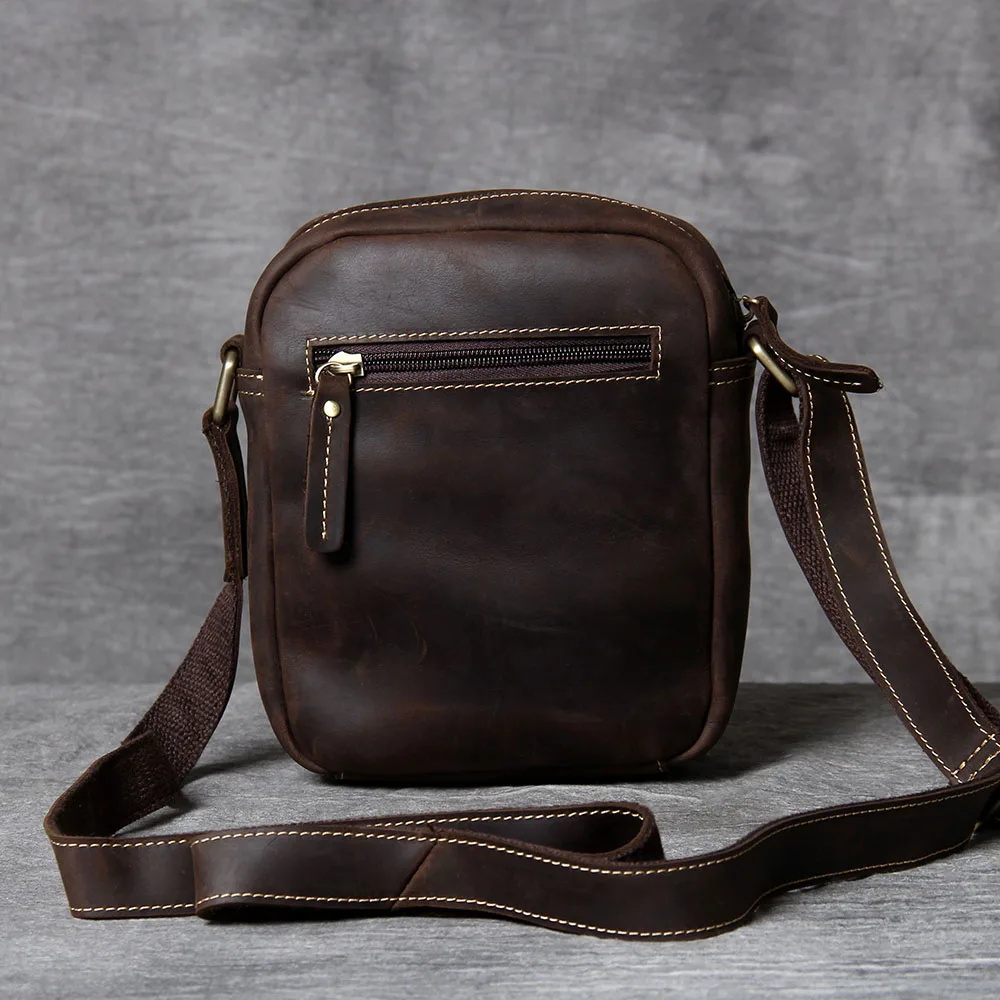 S.WORKER Vintage Echtleder Herren Umhängetaschen Crossbody-Taschen Crazy Horse Handgefertigte Mini-Tasche für Handy & Schlüssel – Detail 9