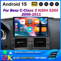 Android 15 Car Multimedia Player For Benz C-Class 3 W204 S204 2006 - 2011 Radio Navigation Stereo Carplay Autoradio GPS 8+128G
