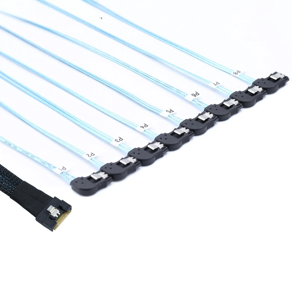 Slimline 4.0 SFF-8654 8i All-inclusive anti-skew plug-in to 8 SATA left-curved hard disk conversion cables