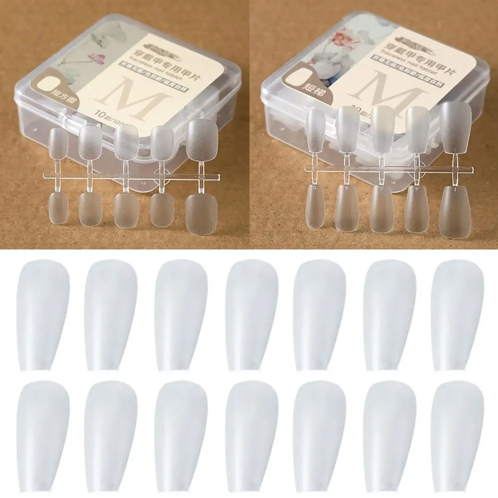 100 PCS/Box Fake Nail Tips Medium Short Design Matte Finish Press On Nails Soft Gel No Polishing Coffin Artificial Nails