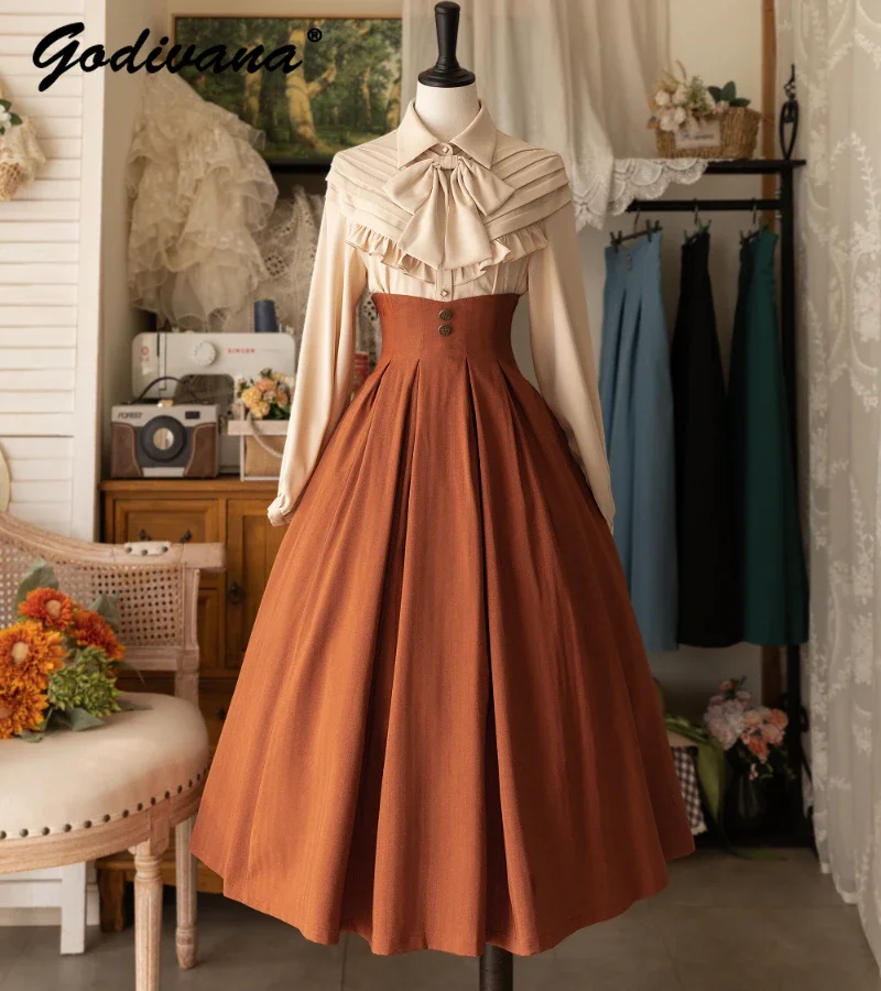 Original Design Elegant Classical Spring and Autumn All-Match High Waisted Ankle-length Skirt Women's Fashion Long Skirts