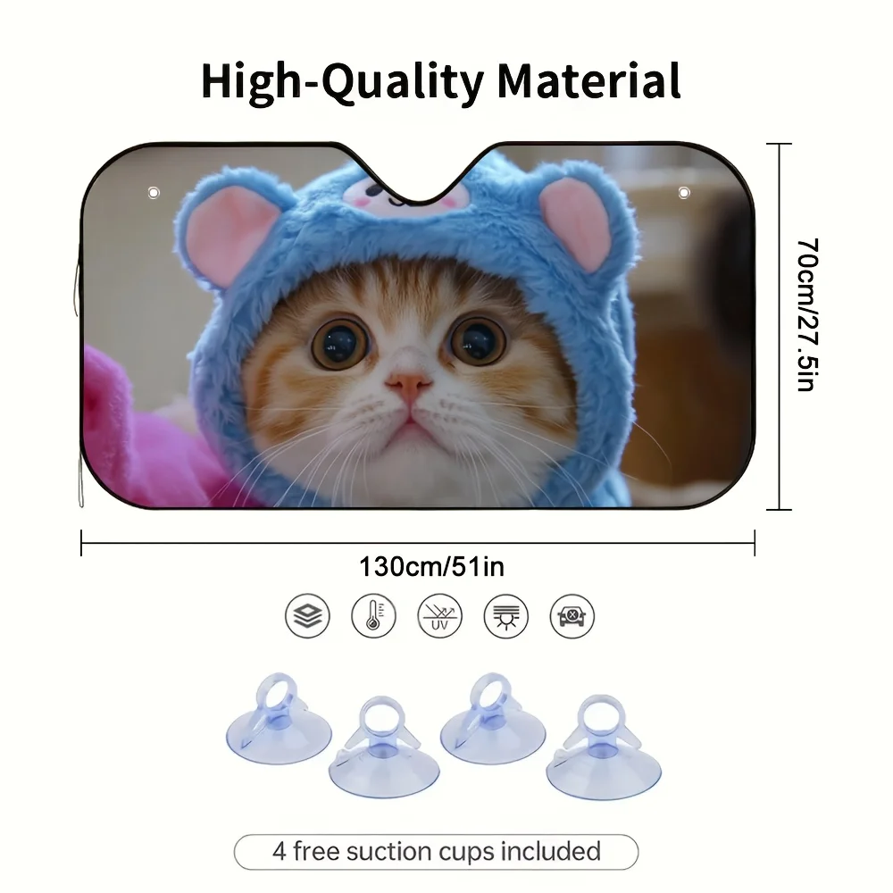 1pc Cute Furry Cats In Hats Car Sun Visor, Perfect For Daily Work Commutes, Reduces Direct Sunlight And Enhances The Driving Exp