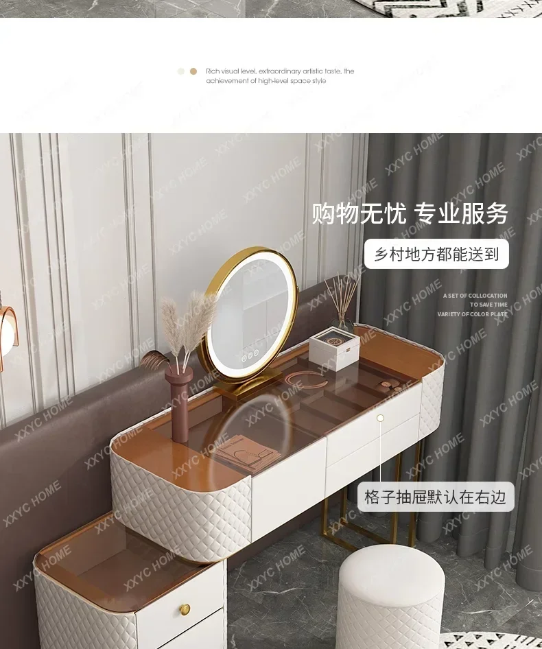 AASimple Modern Bedroom Solid Wood Makeup Table, Small Apartment Tempered Glass Solid Wood