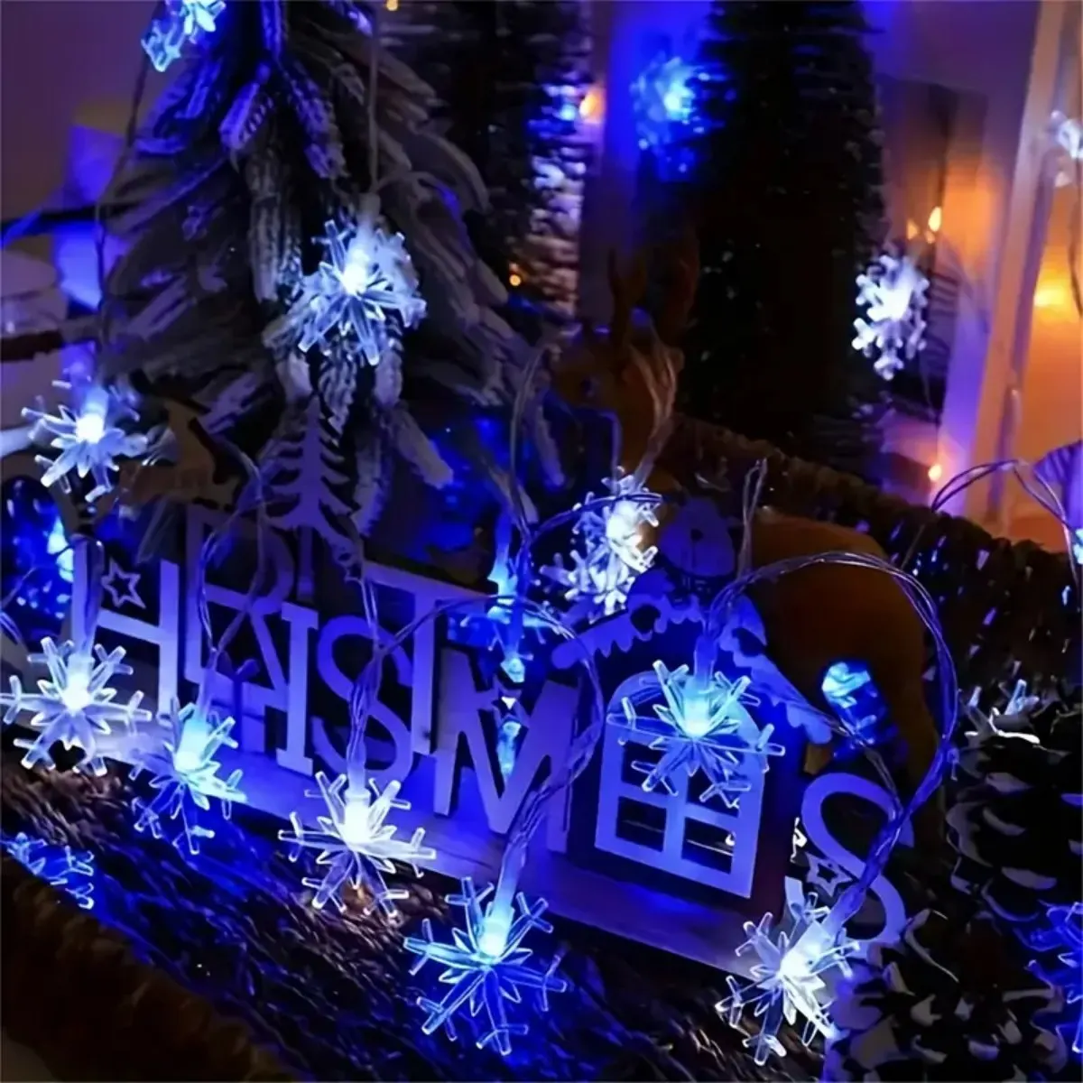 1pc Christmas Snowflake String Lights 80 LED Snowflakes Light With 8 Modes USB Fairy Lamps For Home Indoor Holiday Xmas Decor
