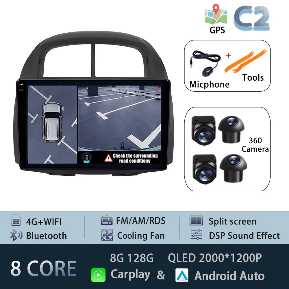10.1 "Autoradio Android 15 Voor Toyota Passo Myvi Daihatsu Sirion 2006-2011 CarPlay Auto BT Multimedia GPS 360 °   Hoofdeenheid