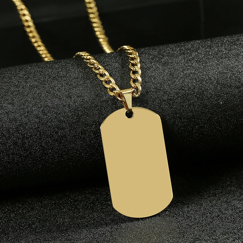 Customized Stainless Steel Engraved Photo Text Rectangle Pendant Necklace Laser Engraving Dog Tag 5mm Cuban Chain Family Gifts