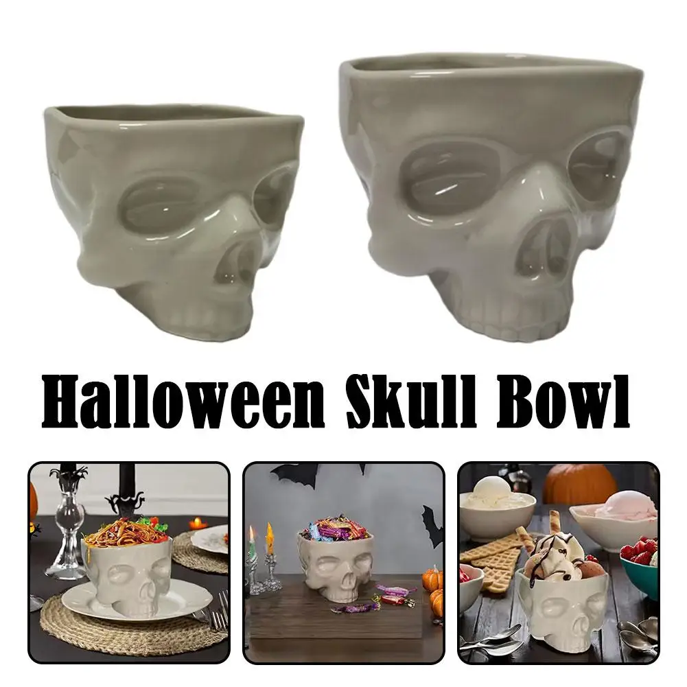 

Retro Porcelain Skull Pasta Bowl - Gothic Halloween Tableware, Unique Ceramic Bowl For Noodles, Salad, Candy & Tabletop Dec F2Y8
