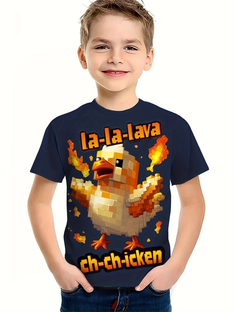 New Summer Chicken 3D Print Boy Girls Sports T-shirt Daily Leisure Street Fashion, Comfortable Short Sleeves Fashion Clothing