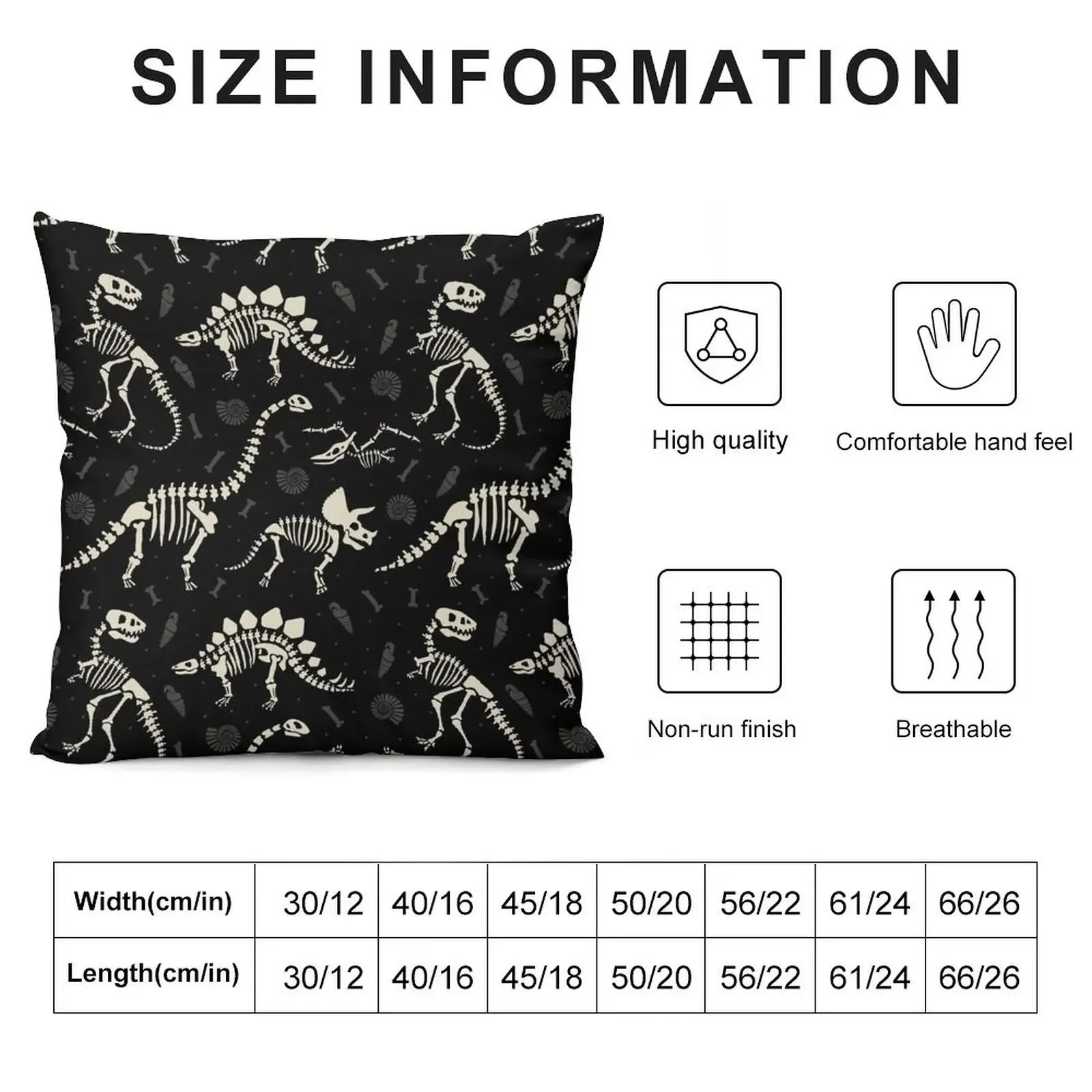 Dinosaur Fossils in Black Throw Pillow Pillow Covers Decorative Pillowcase Cushion Plaid Sofa Luxury Cushion Cover pillow