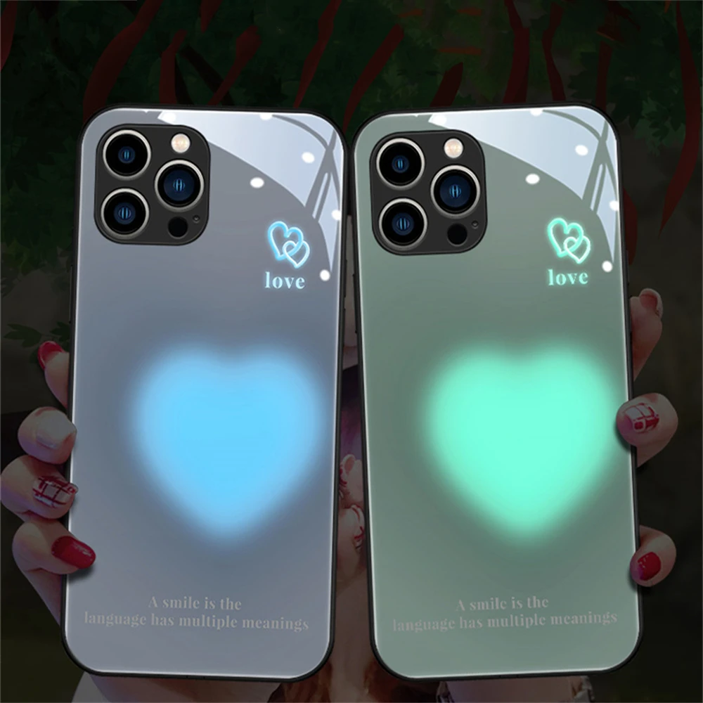 So Cute Heart Design Smart Voice Controlled LED Light Phone Case For iPhone Air 18 17 16 E 15 14 13 12 11 Pro Max