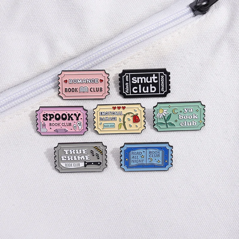Creative Ticket Enamel Brooch Stamp Social Book Club Magic Shop  Lonely Plane Ticket Metal Badge Punk Lapel Pins Jewellery