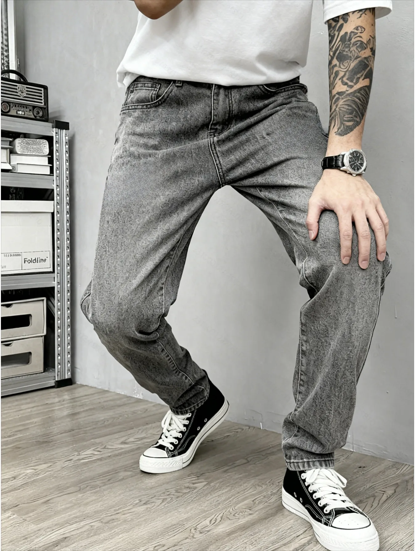 بنطال جينز ضيق للرجال عصري من قماش الدنيم المطاطي بقصة ضيقة ومريح للارتداء اليومي