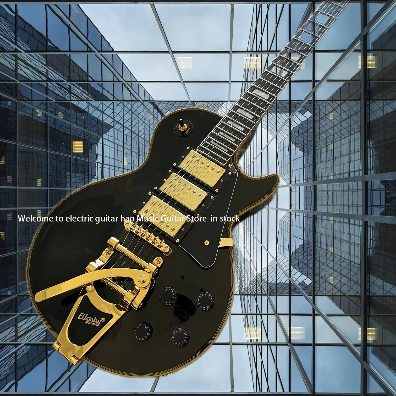 جيتار كهربائي أسود ساخن، تكوين كامل الارتفاع، ثلاثة التقاطات، عصا تحكم كبيرة، عرض الروك