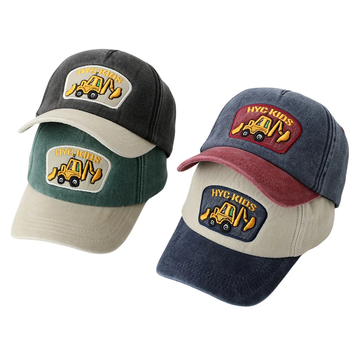 

Boys Girls Cartoon Excavator Baseball Cap Kids Funny Construction Vehicle Hats 3D Embroidery Digger Truck Cap