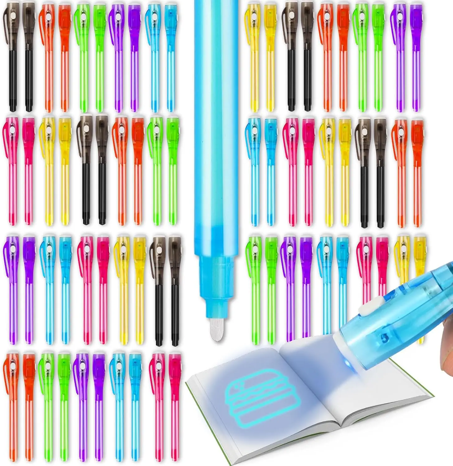 

Набор из 70 ручек с невидимыми чернилами и УФ-лампой - 7 цветов для секретных сообщений и веселых занятий