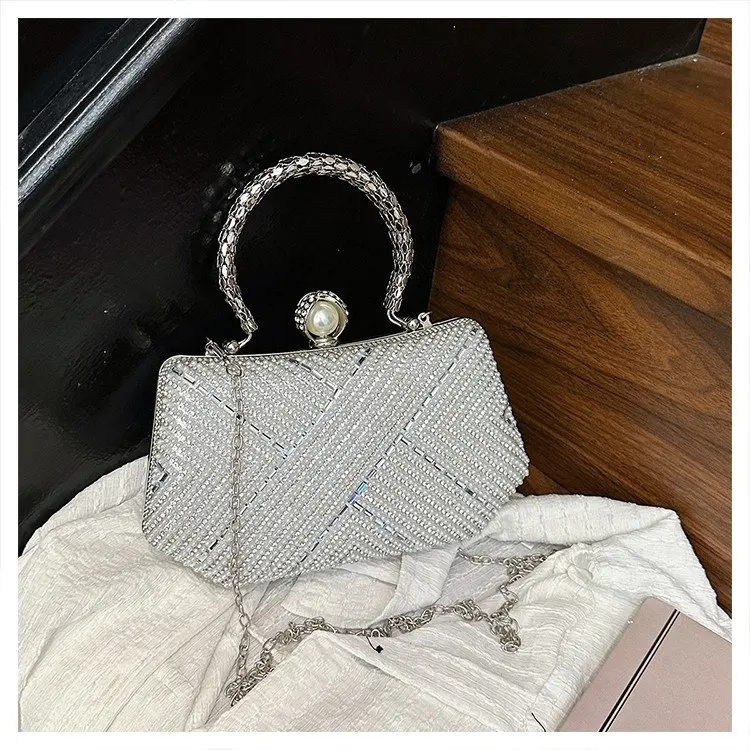 

Autumn 396 New Shoulder Messenger Bag Fashionable Light Luxury Diamond-encrusted Handbag Casual White Tower Small Square Bag