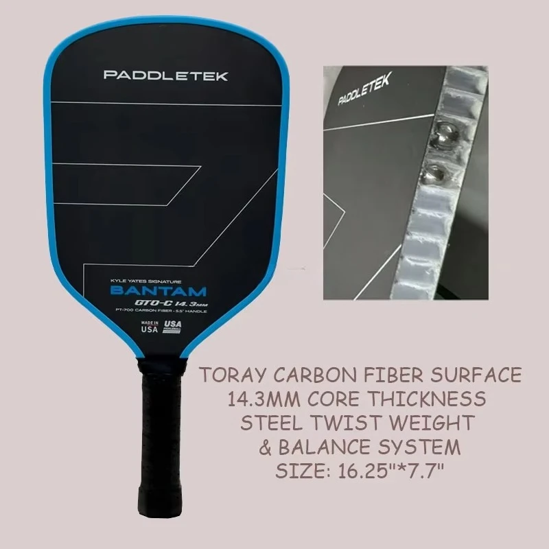 

Bantam GTO-C 14.3mm Pickleball Paddle Cold Pressed STEEL TWIST WEIGHT& BALANCE SYSTEM RAW Carbon Fiber CARBON Pickleball Paddle
