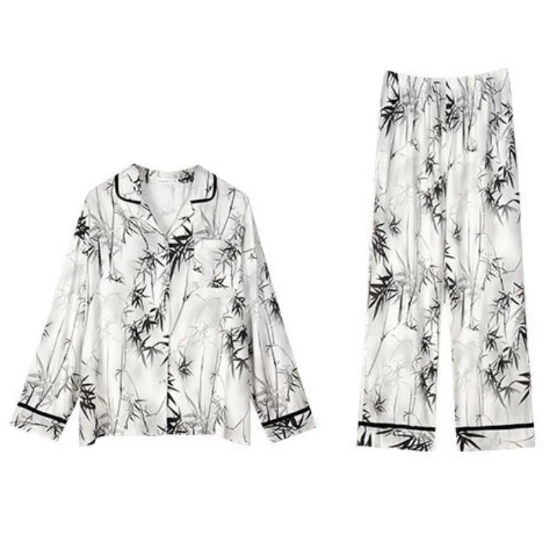 Pajamas Women's Chinese Style Minimalist Loungewear 2024 New Long Sleeved Sleepwear Set Spring Autumn V-neck Loose Homewear