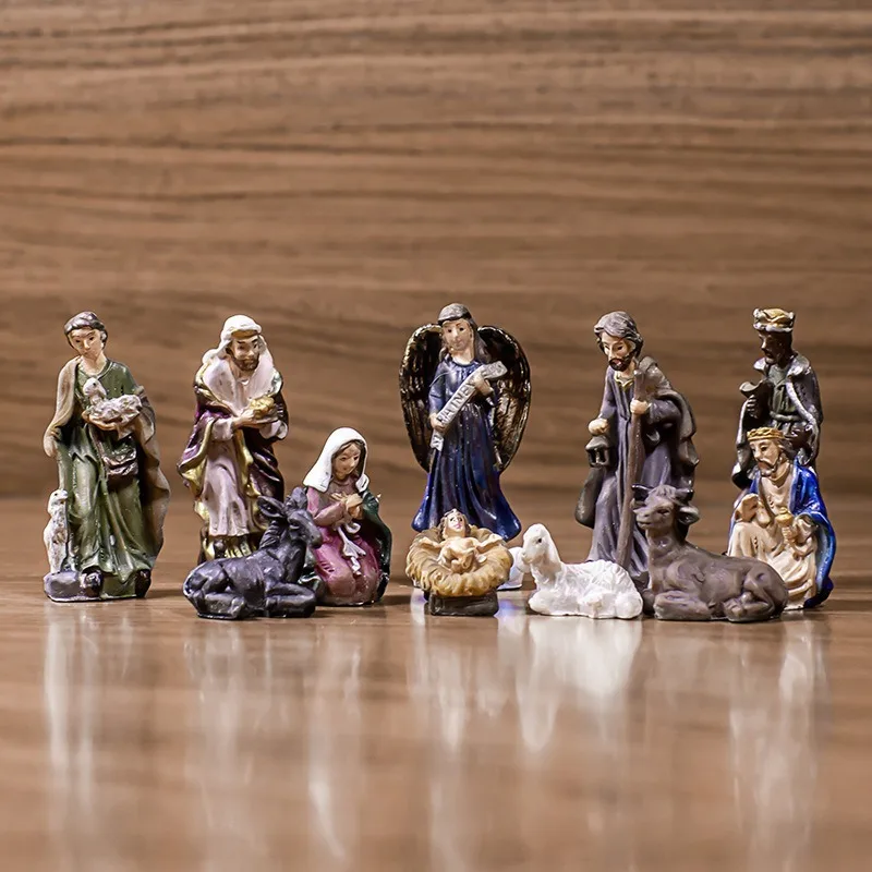 11pc Set Colorful Nativity Holy Family Birth of Jesus Figurine Christmas Home Decor Miniatures Ornament Church Xmas Gift