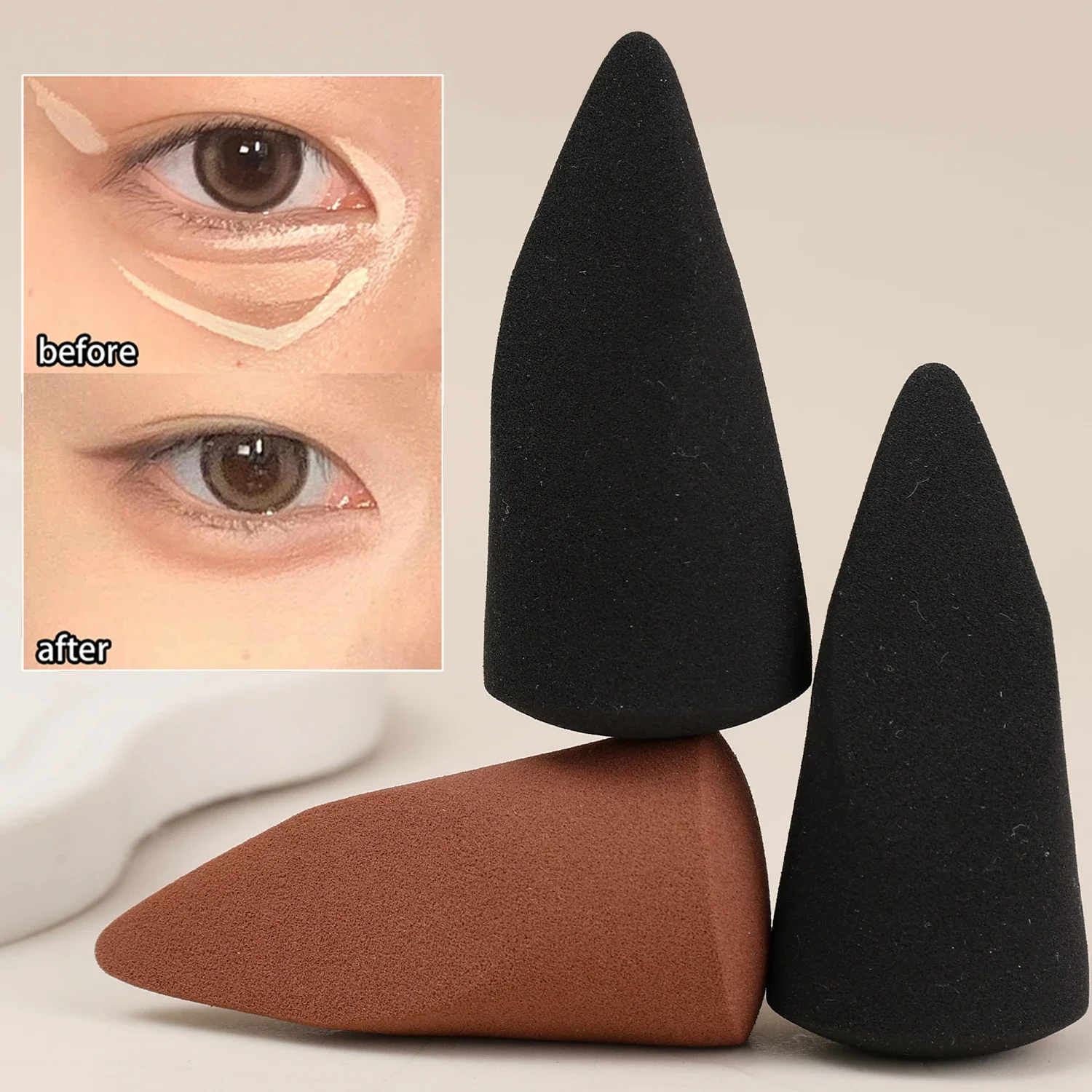 Esponjas de maquillaje súper suaves, color negro y marrón, herramientas para mezclar bases, aplicador de polvo de contorno, uso en seco y húmedo suave, esponjas cosméticas