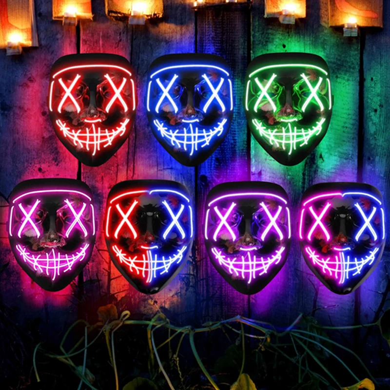 Horror Wireless Glowing Purge Maske Männer Frauen Cosplay Kostüm Karneval Leuchtende V Masken Spukhaus Leuchten Neon Dekoration