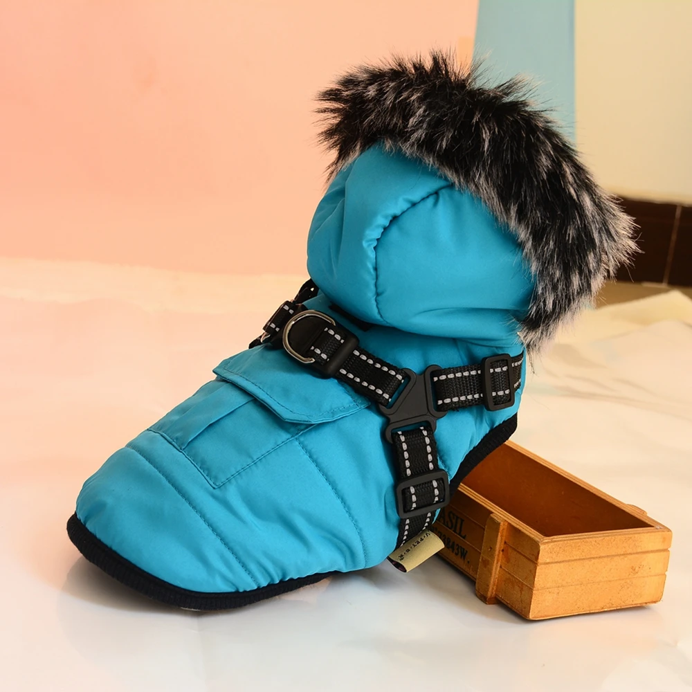 Winter Dog Clothes Warm Dog Jacket With Harness Hoodies Waterproof Pet Coat For Small Dogs Chihuahua Clothing Puppy Costume