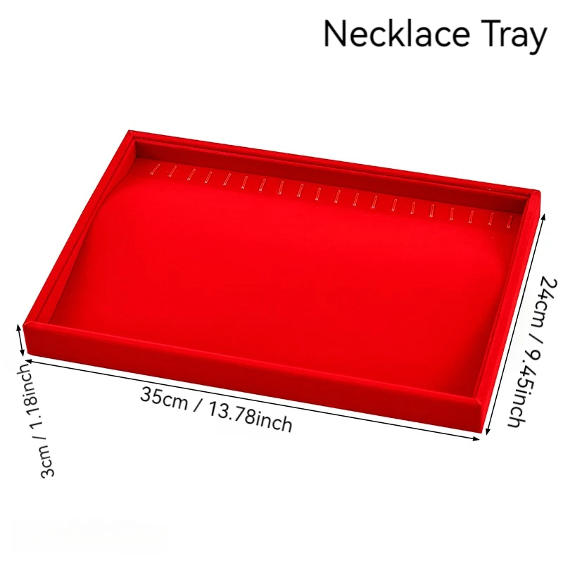 Red Velvet Multi-Hook Jewelry Tray, Large Capacity