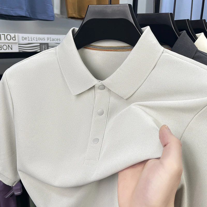 Men's Short Sleeved T-shirt Made of Pure Cotton with Silk Gloss and A New Loose and Thin Half Sleeved Solid Color Polo Shirt