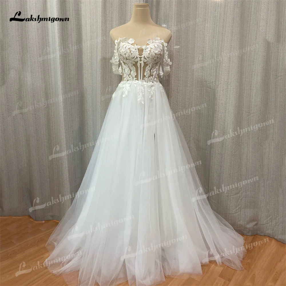 Soft Tulle ที่กําหนดเองชุดแต่งงานสาย Civil Off ไหล่ลูกไม้ Applique Sweetheart ยาวชุดเจ้าสาว robe de mariée