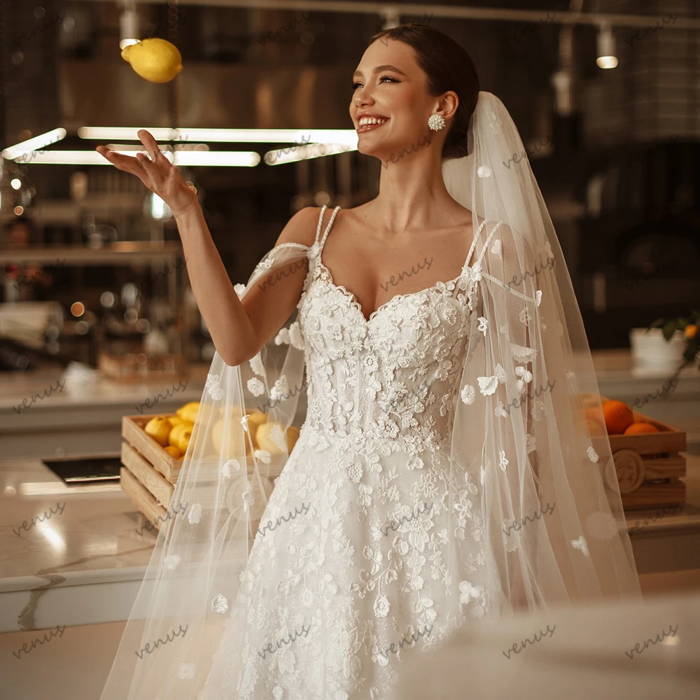 

Gorgeous Wedding Dresses A Line Tulle Tiered Bridal Gowns Lace Appliques Sleeveless Backless Robes Vestidos De Novia Customized