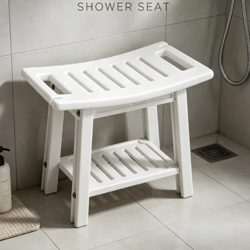 Two Tier Plastic Step Stool With Drainage Slots Bathroom Organizer Non Slip Footrest For Sink Vanity Storage Rack