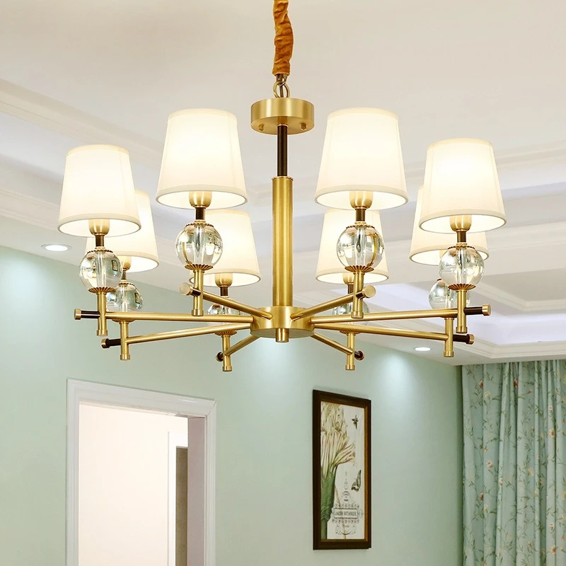 Estilo americano, candelabro creativo de cobre para sala de estar, simplicidad moderna