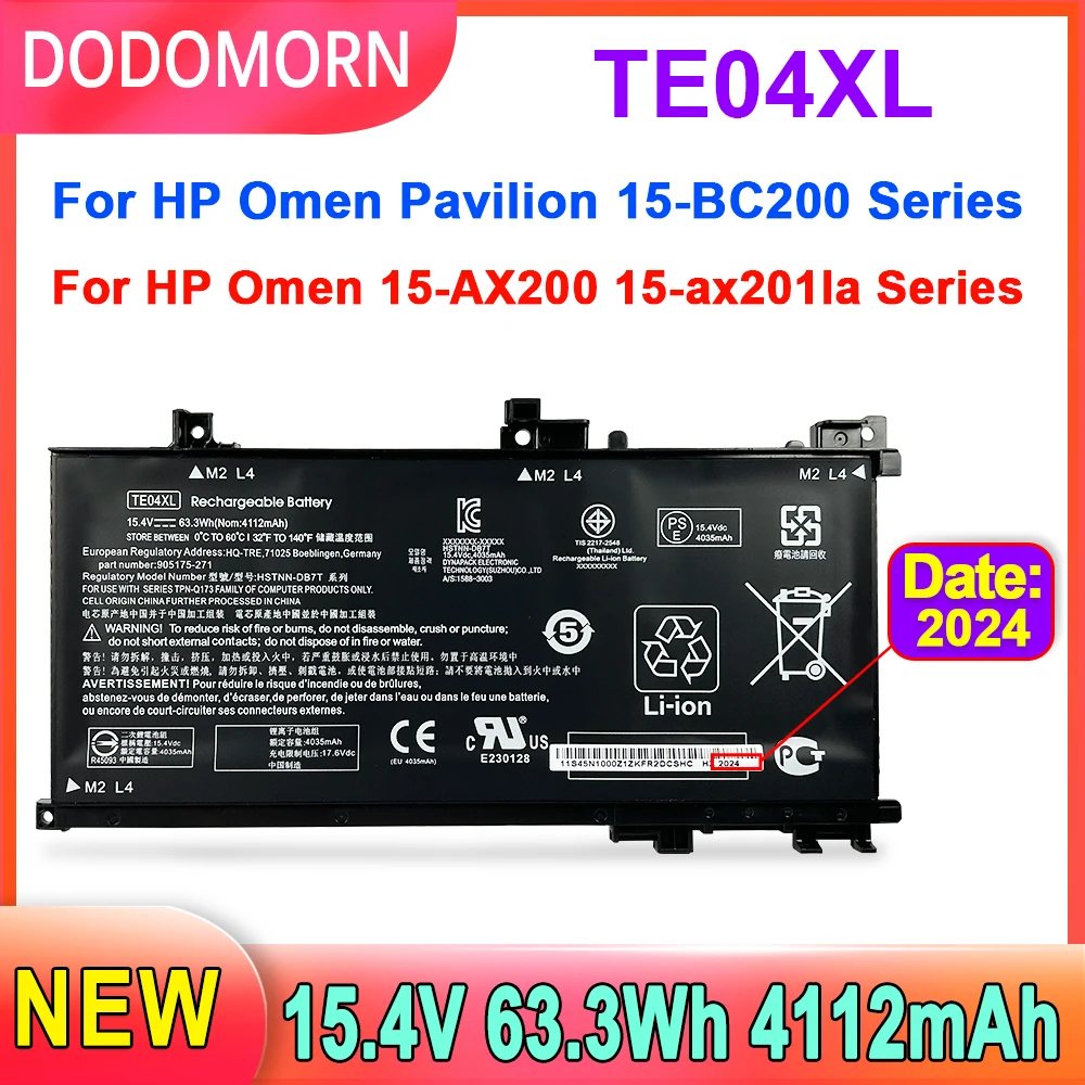 DODOMORN TE04XL Laptop Battery For HP OMEN 15-AX200 15- AX218TX 15-AX210TX 15-AX235NF 15-AX202N 15-BC200 HSTNN-DB7T 905277-855