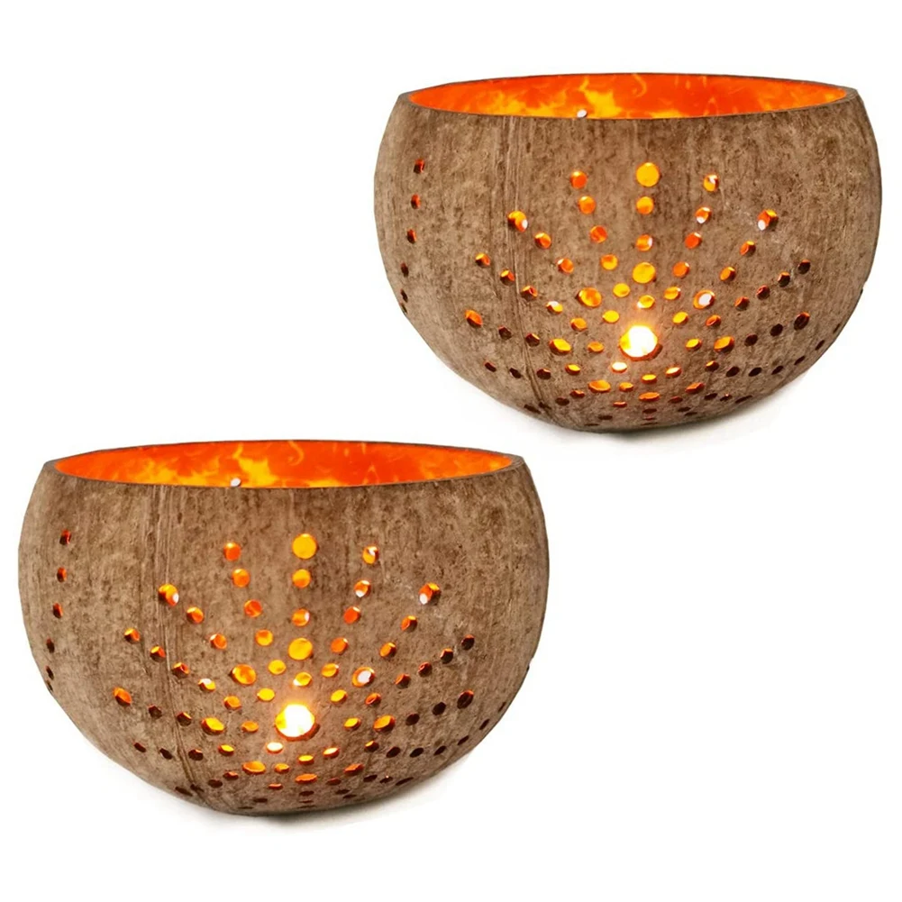 N89R Candle Holders,Handmade Coconut Shell Candle Holder For Tealight Small Pillar Rustic Candle Coconut Shell Bowl
