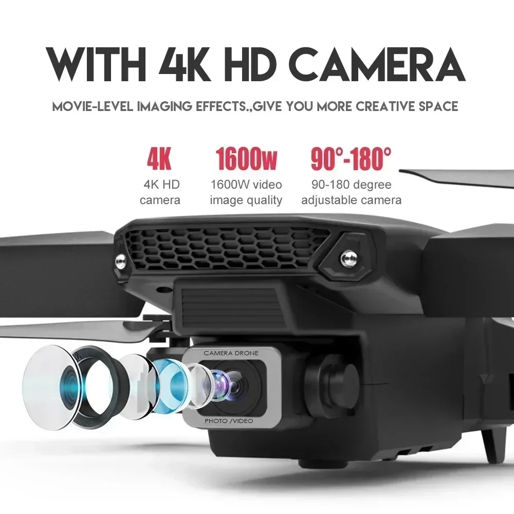 Drone RC E88Pro pour la photographie aérienne, 4K, UAV avec caméra HD grand angle 1080P pour touristes, évitement d'obstacles, hélicoptère pliant, jouet WiFi FPV