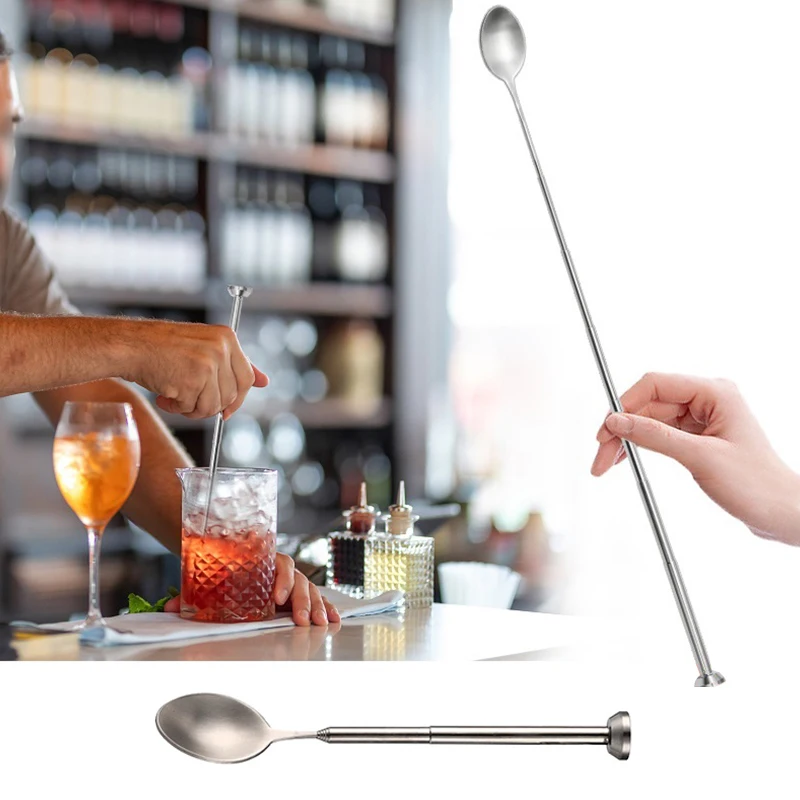 Stainless Steel Retractable Bar Spoon Bar Tools Bartender Cocktail Mixing Spoon Telescopic Extendable Long Spoon