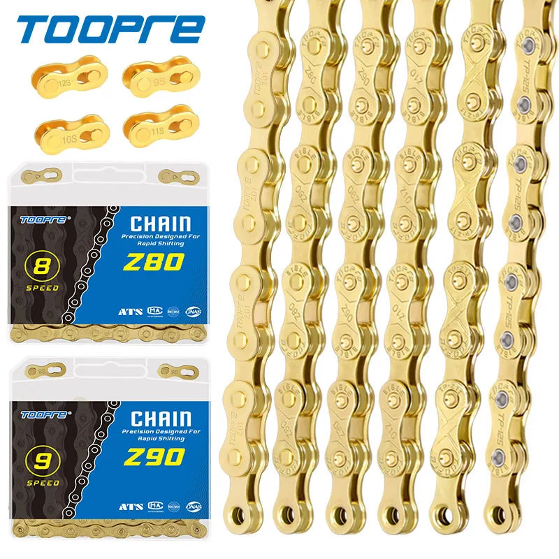 TOOPRE Bicycle chain 6 7 8 9 10 11 12 speed MTB Road bike carbon steel variable speed golden chain full plating anti-rust 116L