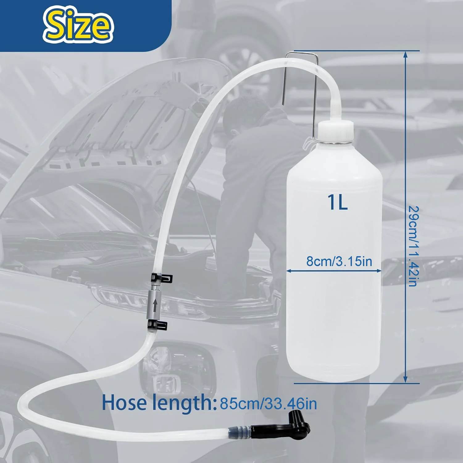 1L Brake Fluid Bleeder Kit with Non-Return Valve & Hook - Car Motorcycle One Person Bleeding Tool