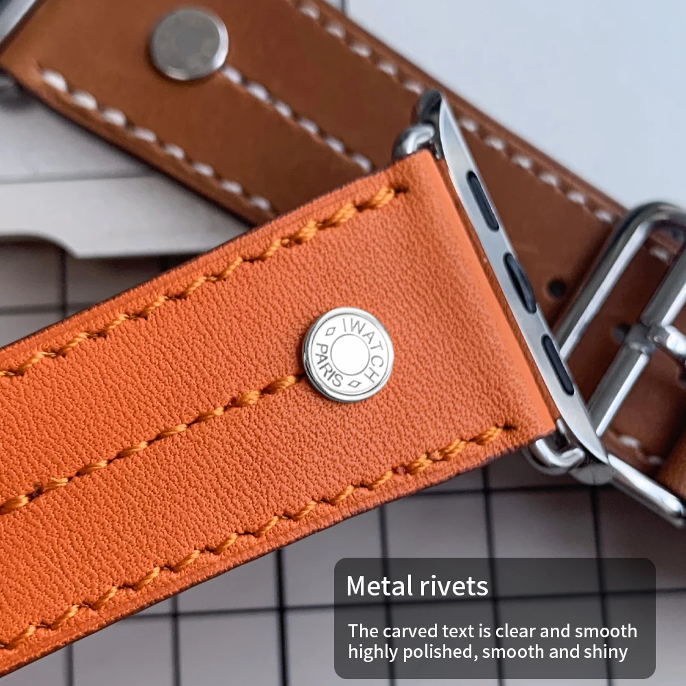 Kebitt New High Quality Calfskin Leather Single Tour Band For Apple Watch 11 10 9 8 7Se 3 Iwatch Ultra 3 Strap Deployment Buckle