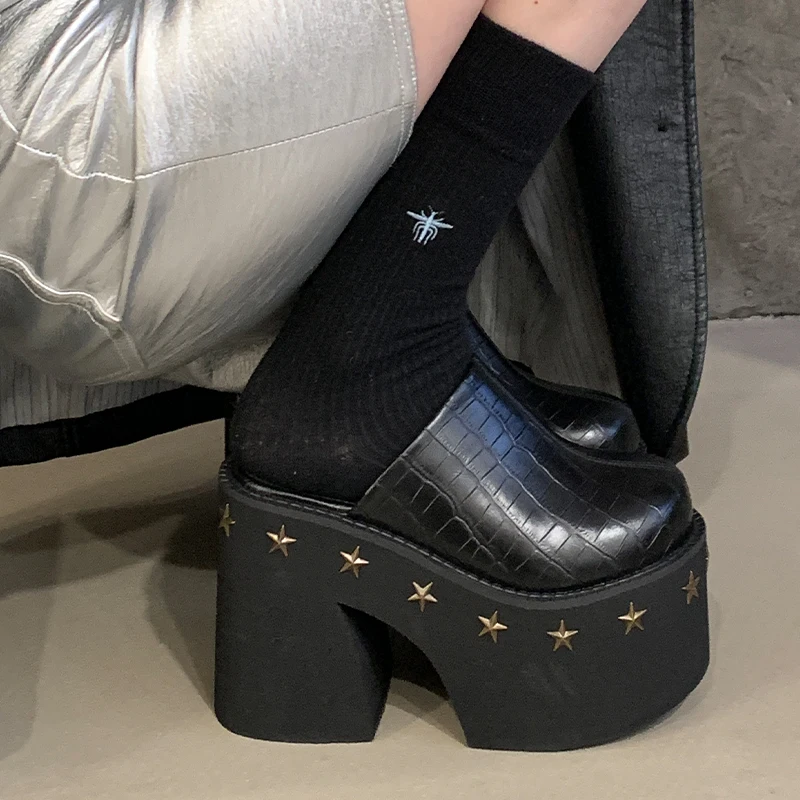 

11 см из искусственной кожи, женские модные туфли-лодочки на высоком каблуке, летние черные круглые женские сандалии на танкетке с большим носком, тапочки большого размера